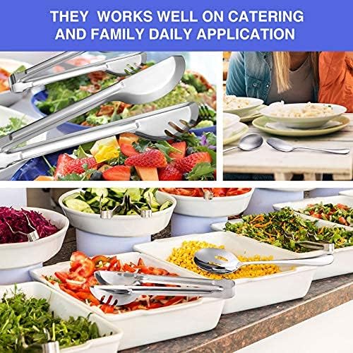 Patelai 8 Pieces Christmas Stainless Steel Silver Serving Utensils Set 8.7" Large Spoons and Slotted Spoon 9.45" Tong 9" Forks Flatware Wedding Party Buffet Banquet Cooking Kitchen Catering
