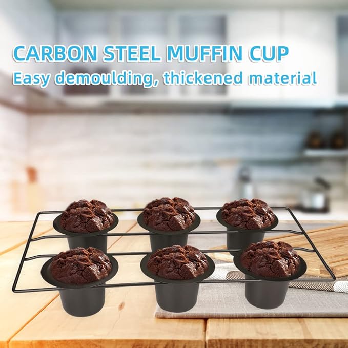 6 Cup Nonstick Popover Pans, Muffin Tin, Large Deep Cupcake Baking Pan, Muffin Pans for Baking Sets Non Stick