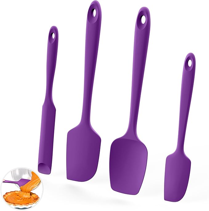 U-Taste 600ºF Heat Resistant Silicone Spatulas: Flexible Food-Grade Silicon Baking Scraper, Kitchen Cooking Mixing Utensils with Upgraded Sturdy Handle Tip for Nonstick Cookware (4-Pc., Purple)