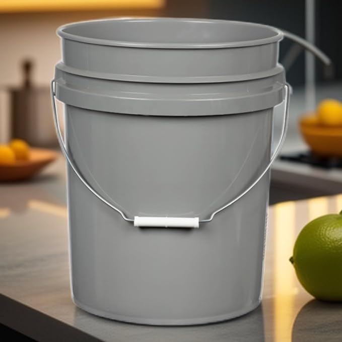 House Naturals 5 Gallon Premium HPDE Plastic Bucket - Made in USA Food Grade Storage Container, BPA Free All Purpose Pail (3, Gray)