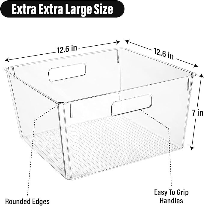 Extra Large Clear Plastic Storage Bins, Perfect for Kitchen Organization or Pantry Organization and Storage, Laundry Room, Fridge, Freezer Organizer Plastic Storage Containers for Organizing