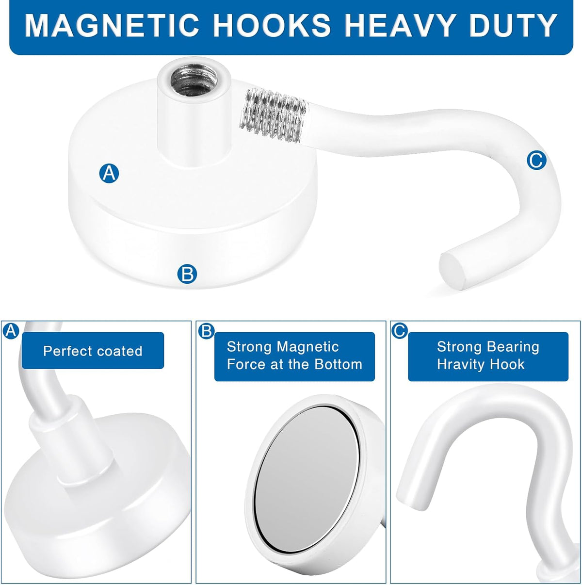 LOVIMAG Cruise Essentials, 80lbs Magnet Hooks for Cruise Cabin, Blue Magnets with Hooks for Hanging, Refrigerator,Ceiling,Strong Neodymium Magnets Heavy Duty for Kitchen, Garage,Home Improvement-4 Pcs