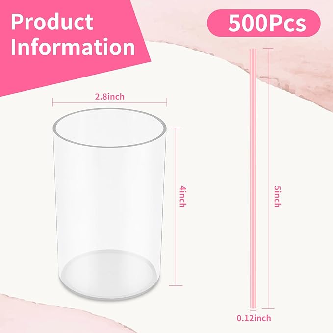 500 Pcs Pink Coffee Stir Sticks Set Coffee Stirrers Holder Acrylic Stir Stick Holder Bar Straws Cocktail Straws Drink Stirrers for Coffee Bar Cocktail Milk Tea Restaurant Home Kitchen Party Supplies