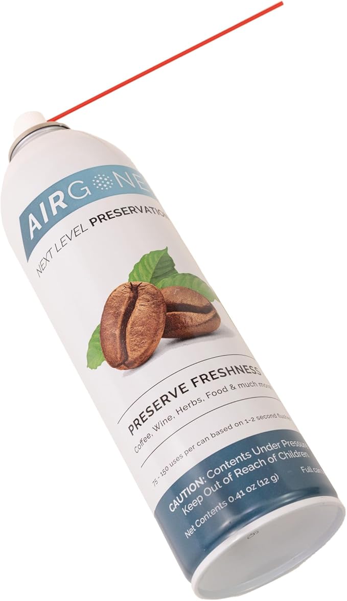Airgone Argon Gas Flush for Wine, Coffee and Food Preservation - Fresh Port and Airscape Preserver Accessory - Extend Freshness, Protect Taste - Food Grade Inert Gas Argon Spray Canister
