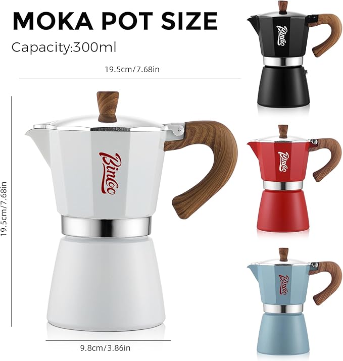 Bincoo Espresso Maker Stovetop, Moka Pot 6 Cups, Espresso Pot Classic Italian Coffee Maker,Single Safety Valve (White, 6 Cup)