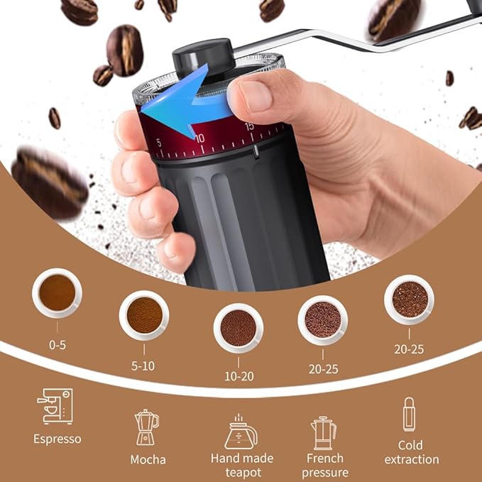 Portable Coffee Grinder Conical Burr for Espresso French Press Pour Over Double Bearing External Adjustment Capacity 25g (Ceramic Burrs)