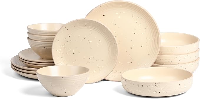 Stone Lain Lauren Modern Stoneware 32-piece Round Dinnerware Set, Plates and Bowls Set, Dish set for 8, Beige