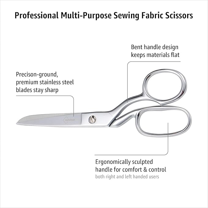 Professional Stainless Steel Fabric Scissors, 8-Inch Heavy Duty MultiPurpose Tailor Sewing Scissors for Fabric Cutting, Leather, Craft, Sharp Precision Shears Blades, Ergonomic Comfort Grip