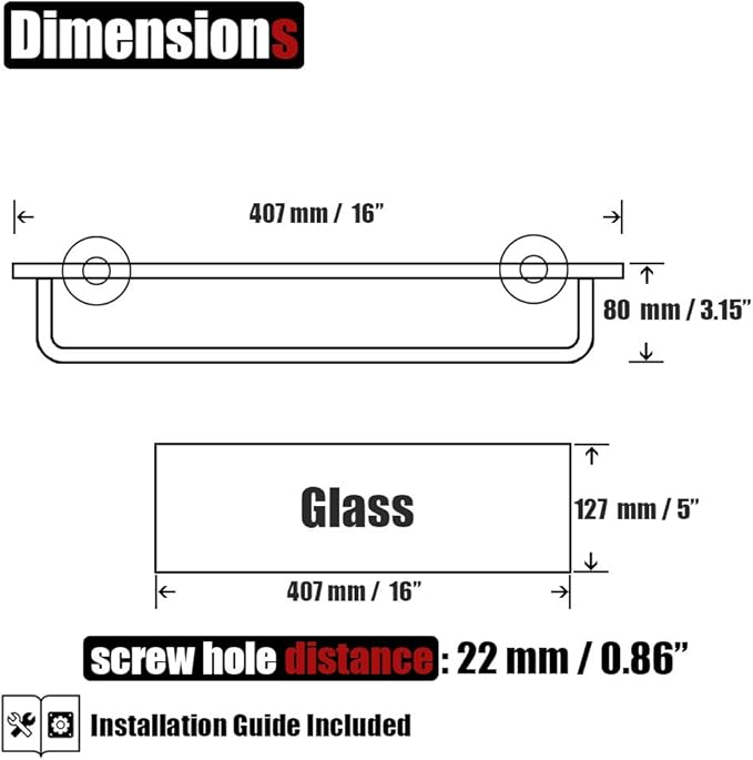 JQK Bathroom Glass Shelf Bronze, Shelf with 15 Inch Towel Bar Tempered Glass Shower Storage 16 by 5 inches, 304 Stainless Steel Oil Rubbed Bronze Wall Mount, TGS100-ORB