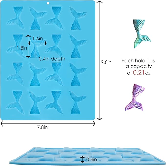 Sakolla 2 Pack Mermaid Tail Molds, Mermaid Molds for Chocolate, Cake Decoration Candy Cupcakes Resin Gummies (Blue)