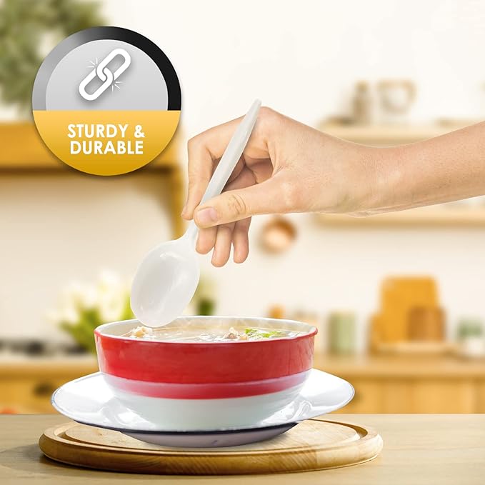 PAMI 1000 Plastic Soup Spoons Bulk Disposable White Medium Weight Durable Single-Use Cutlery for Parties Catering Food Service