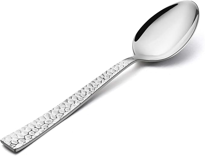 Teaspoon Set of 12, E-far 6.7 Inch Stainless Steel Hammered Spoons for Kitchen or Restaurant, Non-toxic & Mirror Polished, Squared Edge & Dishwasher Safe