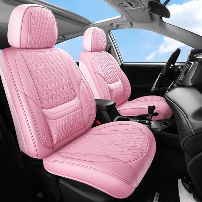 Front Seat Car Seat Covers Custom Fit for Chevrolet/Chevy Bolt 2016-2026 - Premium Faux Leather with Lumbar Support | Breathable, Waterproof, Anti-Slip, Durable (Pink,Front Seat)