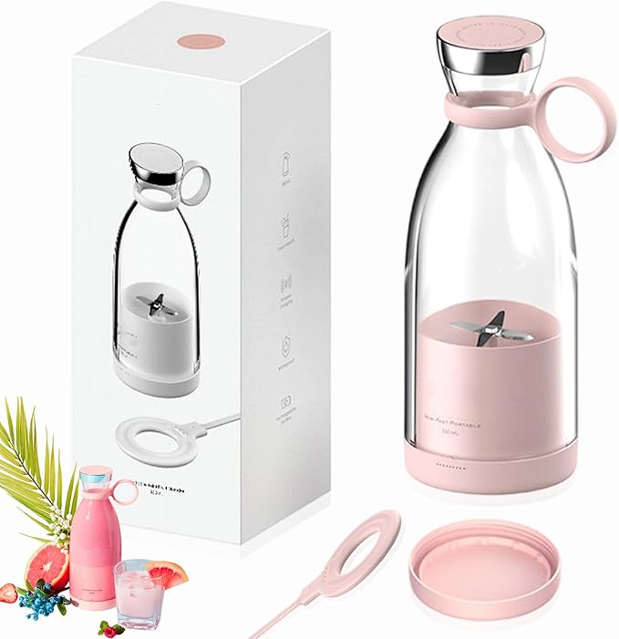Portable Blender for Smoothies, Personal Small Smoothie Blender with 11.83 Oz/350ml for Shakes and Smoothies, Durable Stainless Steel Blades, Magnetic Charging, Convenient (Pink + Portable Cover)