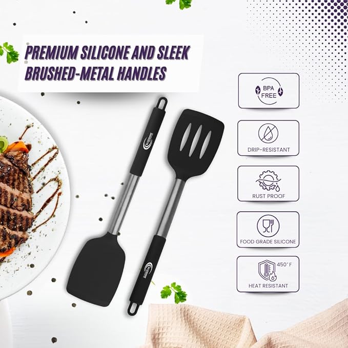 Premium Silicone Spatula Set (2-Piece) – High Heat-Resistant, Non-Slip Grip – Baking, Cooking, Mixing – BPA-Free, Great Gift for Home Chefs,