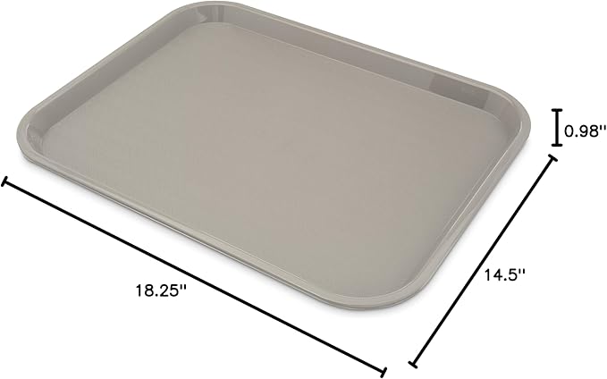 Carlisle FoodService Products Cafe Plastic Fast Food Tray, 14" x 18", Gray, (Pack of 12)