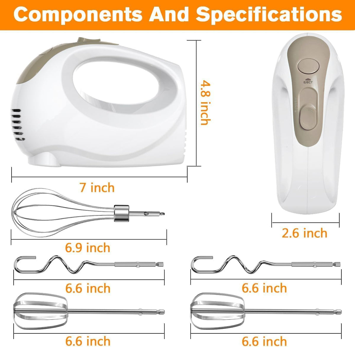 Hand Mixer, 5 Speed Electric Cake Whisk Food Mixer Self-Control/Turbo Boost with 5 Stainless Steel Accessory Food Beater for Cake Bread (one size)