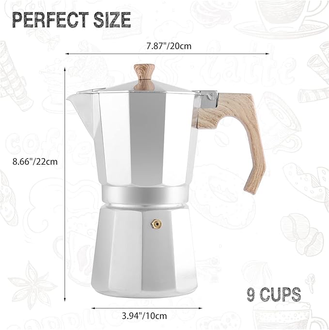 wedrink Stovetop Espresso Maker Aluminum Moka Pot 9 Espresso Cup-15.2OZ Cuban Coffee Maker Stove top Coffee Maker Moka Italian Espresso