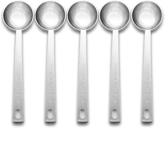 Timoo Coffee Measuring Scoop 1 Tablespoon long handle Stainless Steel spoon for Coffee, Milk Powder, Fruit Powder, Set of 5