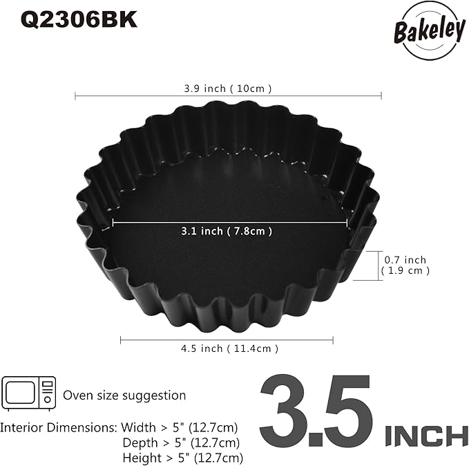 Mini Tart Pan Set, 4-Inch 4pcs with Removable Loose Bottom Non-Stick Round Quiche Bakeware for Oven and Instant Pot Baking (Black)