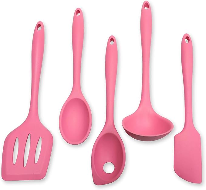 Chef Craft - Premium Silicone Kitchen Tools and Utensils Set, Non-Scratch, Withstands Temperatures up to 450°F, BPA-Free, 5 Piece Cooking Utensils Set, Pink