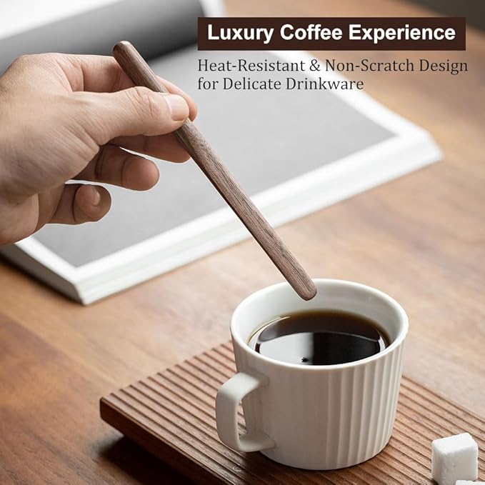 Black Walnut Wood 4Pcs Coffee Stirrers 6″ Reusable & Multifunctional for Coffee, Drinks, Tea, Milk, Oatmeal, Crafts and Oil, butter spreader Great for jam, jelly, peanut butter etc.