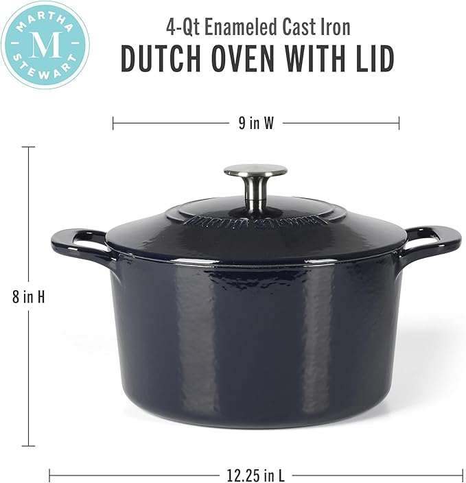Martha Stewart Gatwick 4 Quart Enamel Cast Iron Dutch Oven - Navy Blue