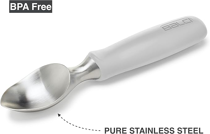 BALCI Ice Cream Scoop - Heavy Duty Stainless Steel Icecream Scooper With Non-Slip Rubber Grip - Professional Metal Ice-Cream Spade - Dishwasher Safe – Grey