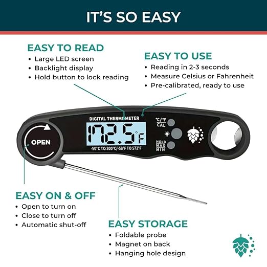 Cathy Yoder's Meat Thermometer Digital, Instant Read Food Thermometer for Cooking in Air Fryer Oven, BBQ, Grill & Baking. Measure Internal Temperatures Probe Easy Display Kitchen Grilling Accessories