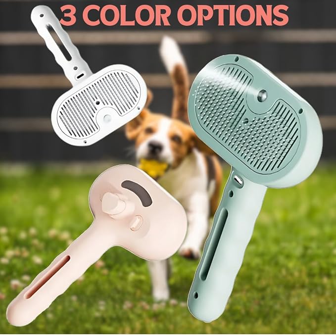 Pet Steam Brush for Cats Dogs, 3-in-1 Cat Grooming Tool with Water Spray and Quick Hair Release Button, Hair Removal Comb for Shedding, Steamy Brush (Pink)