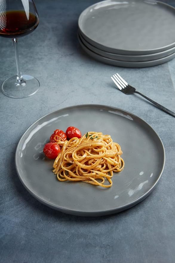 Famiware Mars Plates and Bowls Set, 18 Pieces Dinnerware Sets, Dishes Set for 6, Dark Gray