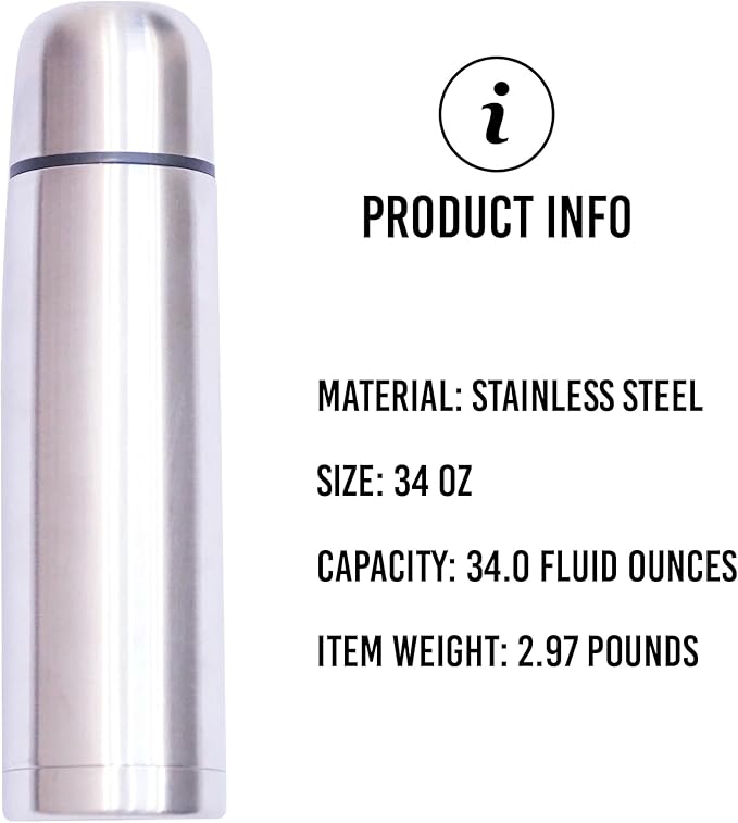 Best Stainless Steel Coffee Thermo, BPA Free, New Triple Wall Insulated, Hot & Cold for Hours. (34 OZ/1000ML)