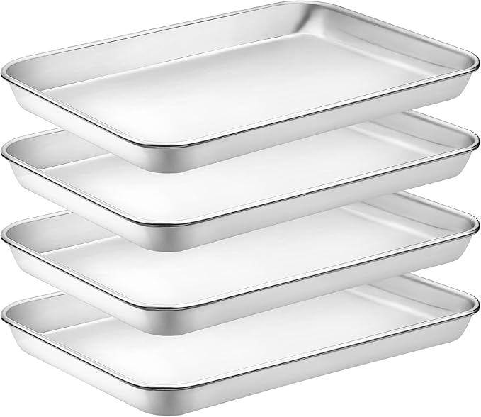 Quarter Sheet Pan Set of 4, CEKEE Stainless Steel Baking Sheet & Cookie Sheets for Baking, Baking Sheet Pan Oven Tray, Heavy Duty & Easy Clean Baking Pans Set - Size 12 x 10 x 0.98 Inch