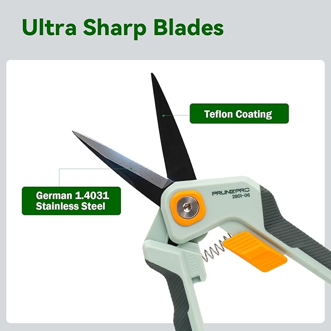 PrunePro Garden Scissors Pruning Shears Sharp Stainless Steel Non-Stick Teflon Coating Blade for Precise Cuts Garden Snip Bonsai Clippers for Plants Rose Flower 2 Pack