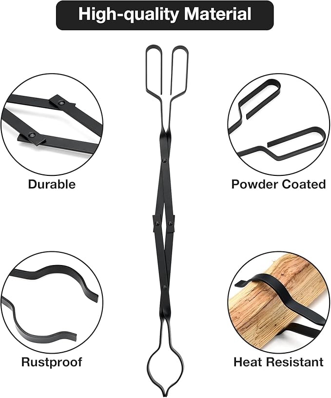 Stanbroil Outdoor Campfire Fireplace Tongs, 26" Long, Log Grabber, Black