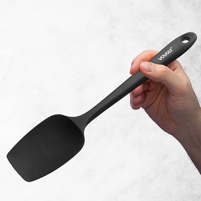 Silicone Spatula Set, High Heat Resistan Rubber Spoon Spatula, Non-Stick Spoonula with Seamless One Piece Design, Flexible Scrapers Baking Mixing Tool,3 Pack, Black