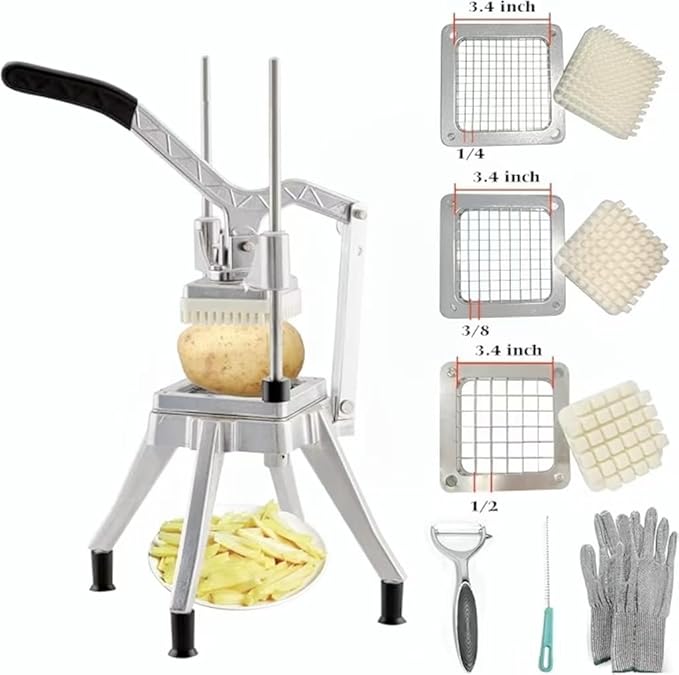 Commercial Vegetable Fruit Chopper, Professional Potato Slicer, Manual Veggie Chopper Cutter Machine, French Fry Cutter Kitchen,Stainless Steel Blades with 3 Replacement (1/4"+3/8"+1/2" Blades)