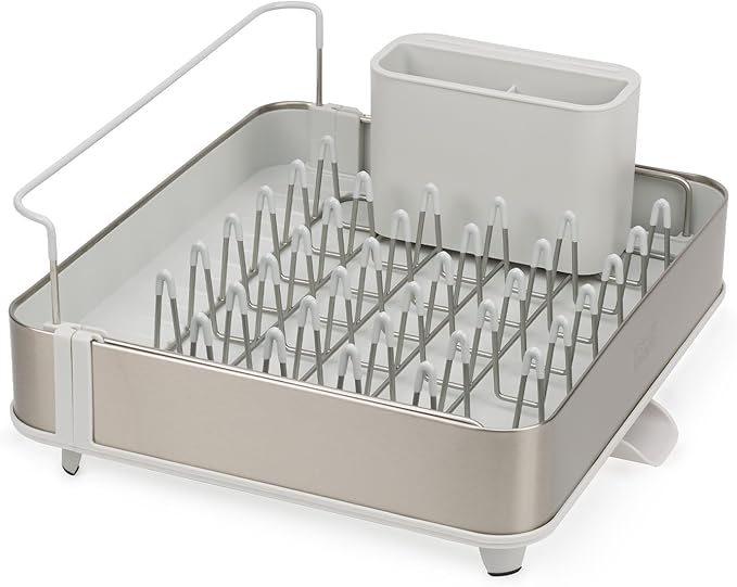 Joseph Joseph Extend Steel Expandable Dish Drying Rack with Removable Cutlery Holder Swivel Draining Spout, Stainless Steel