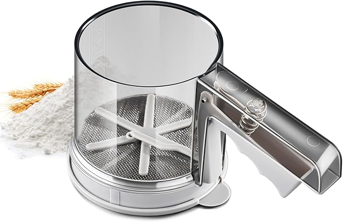‌3 Cup Flour Sifter, Sifter for Baking Sifter Handheld Baking Sieve Food-Grade Double-Filter Stainless Steel Flour Sifter Non-Rust Sifter used for Rapid Screening of Flour Apricot Flour Sugar Powder