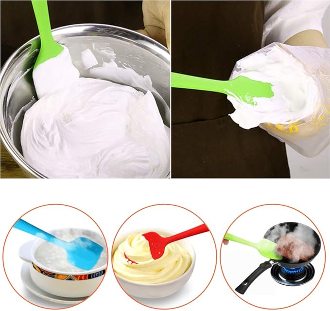 Silicone Spatulas, 10.6 inch Rubber Spoon Spatula Heat Resistant One Piece Design Seamless Non-Stick Spoonulas Flexible Scrapers Baking Mixing Tool (4 Pcs)