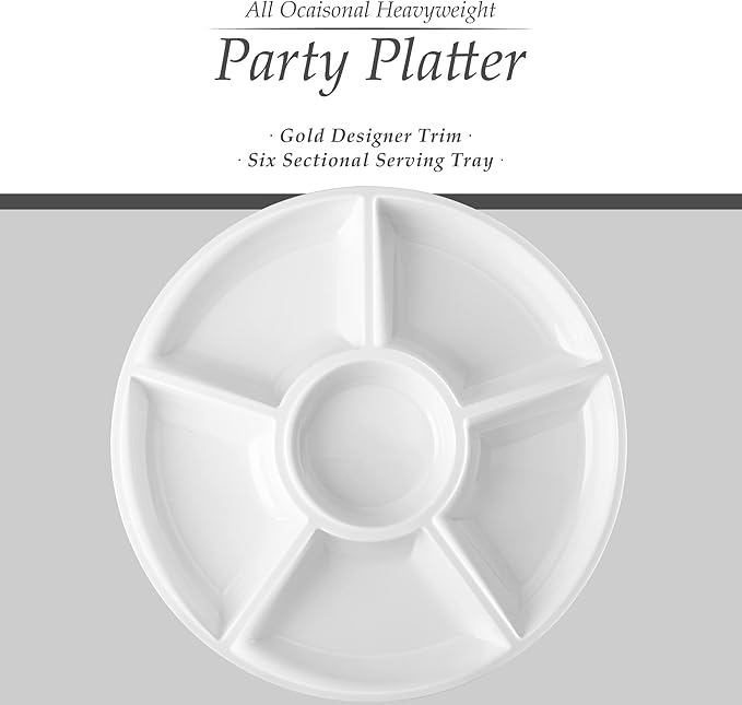Plasticpro 6 Sectional Round Plastic Serving Tray/Platter (4, White)