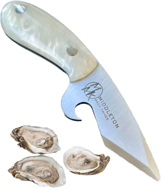 Middleton Made Knives Brew Shucker, Oyster Shucking Knife with Bottle Opener, Handmade & Professional Shucker Tool, USA Made, Pearl