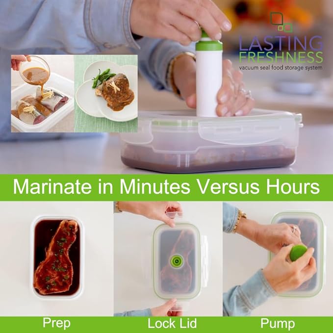 Lasting Freshness Vacuum Seal Food Storage Containers with Hand Pump – BPA-Free Plastic, Airtight Meal Prep & Leftovers Containers, Keep Food Fresh 5X Longer, 19-Piece Set