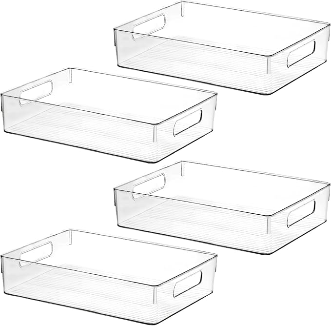 Large Clear Plastic Storage Bins, Pantry Organizers and Storage Containers Fridge Organizer Bins for Organizing Home Kitchen Under Sink Bathroom Refrigerator Freezer Laundry Room