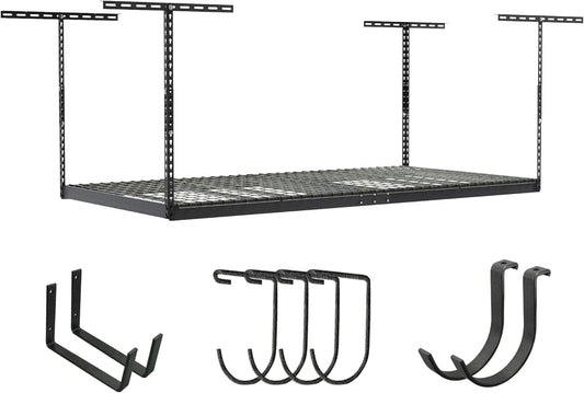 SafeRacks 4x8 Overhead Garage Storage Rack Heavy Duty - Hammertone (24"-45") - Holds 600 lb