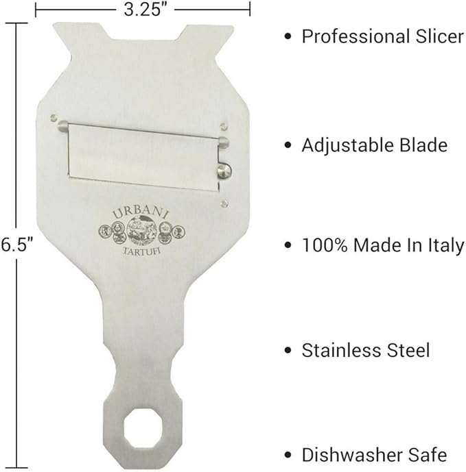 Urbani Truffles Stainless Steel Truffle Slicer Shaver - Premium Cheese Shaver for Hard Cheese, Mushroom, Chocolate, Garlic & More, Kitchen Handheld Manual Slicer with Adjustable Blade, Food Shredder