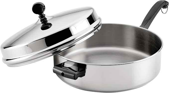 Farberware Classic Series Anniversary Edition Stainless Steel Sauté Pan and Lid with Helper Handle, Induction Suitable, 6 Quart Jumbo Cooker, Metal Utensil Safe - Stainless Steel