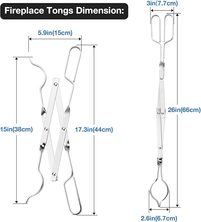 Stanbroil Stainless Steel Firewood Tongs, 26" Outdoor Campfire Fireplace Tongs, Log Grabber