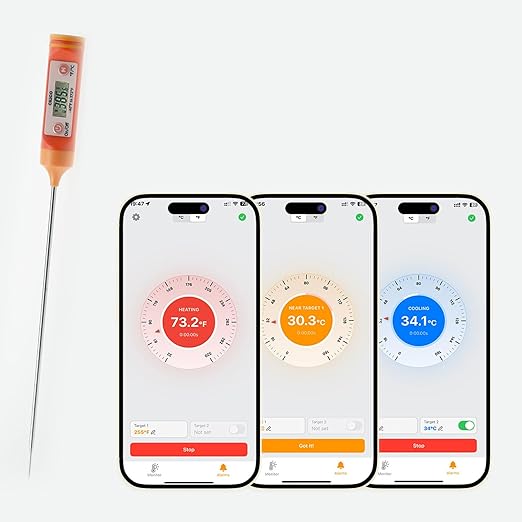 AI Bluetooth Candy & Meat Thermometer with 20+ Presets, Smart Alerts via App (Type-C Rechargeable) Digital Instant Reading for Candy Making, BBQ, Deep Frying, & Liquids, 8" Long Probe,CT180-BT