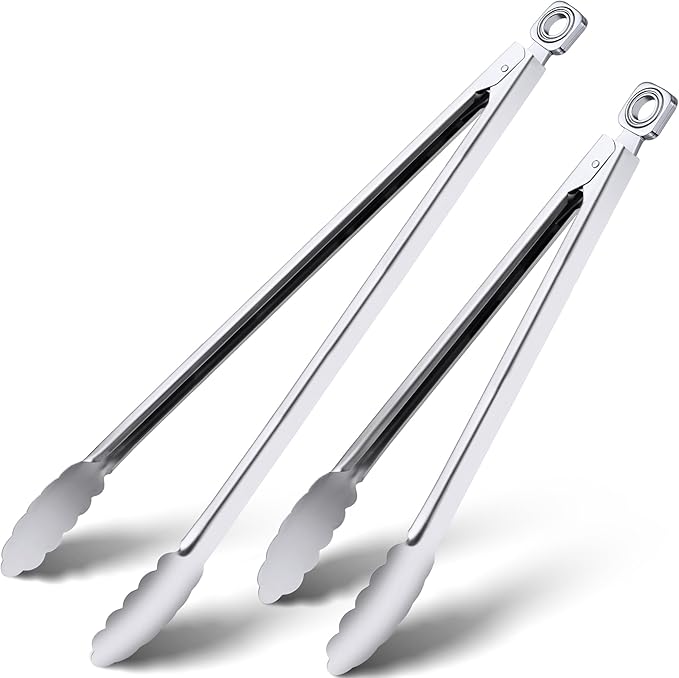 Grill Tongs - 12 Inch & 17 Inch Extra Long BBQ Tongs, Heat Resistant Stainless Steel Kitchen Tong, Heavy Duty Metal Locking Tong for Cooking, Grilling, BBQ/Barbecue, Food (12+17 inch)